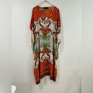 AKIRA Vibrant Floral  maxi Dress  tunic floral tropical bikini cover  Orange  M